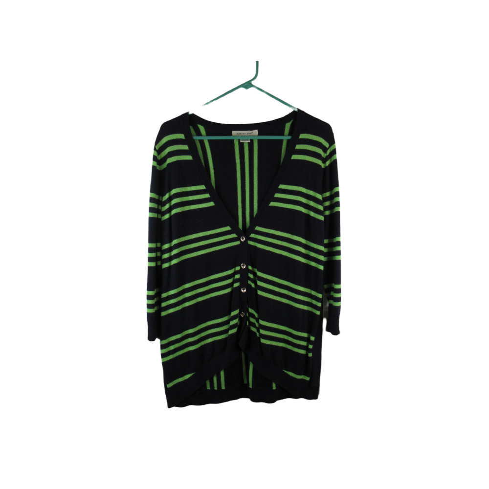 August Silk Blue and Green Stripe 3/4 Sleeve Cardigan​​​​​​